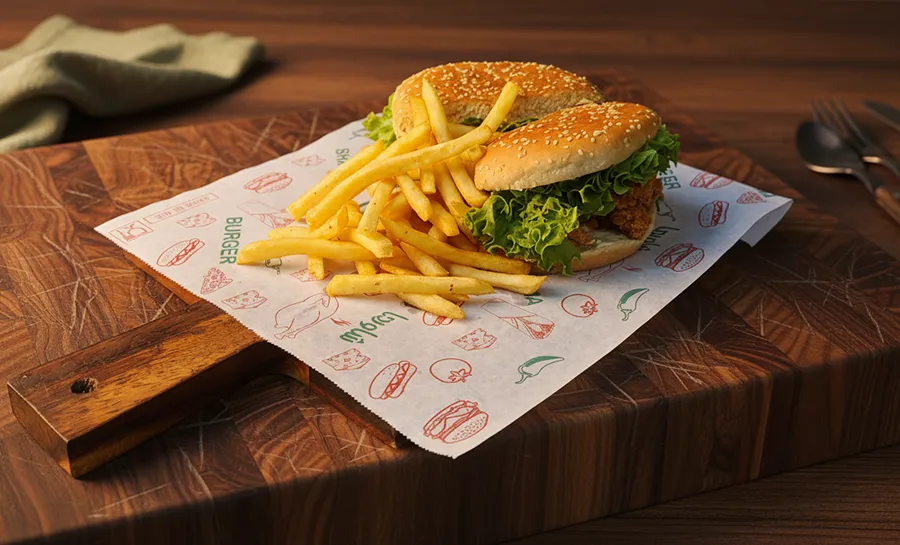 Burger styled with studio aesthetic - black backdrop