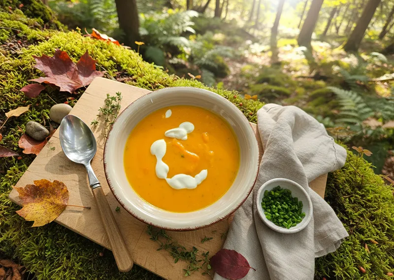 Soup styled with studio aesthetic - black backdrop